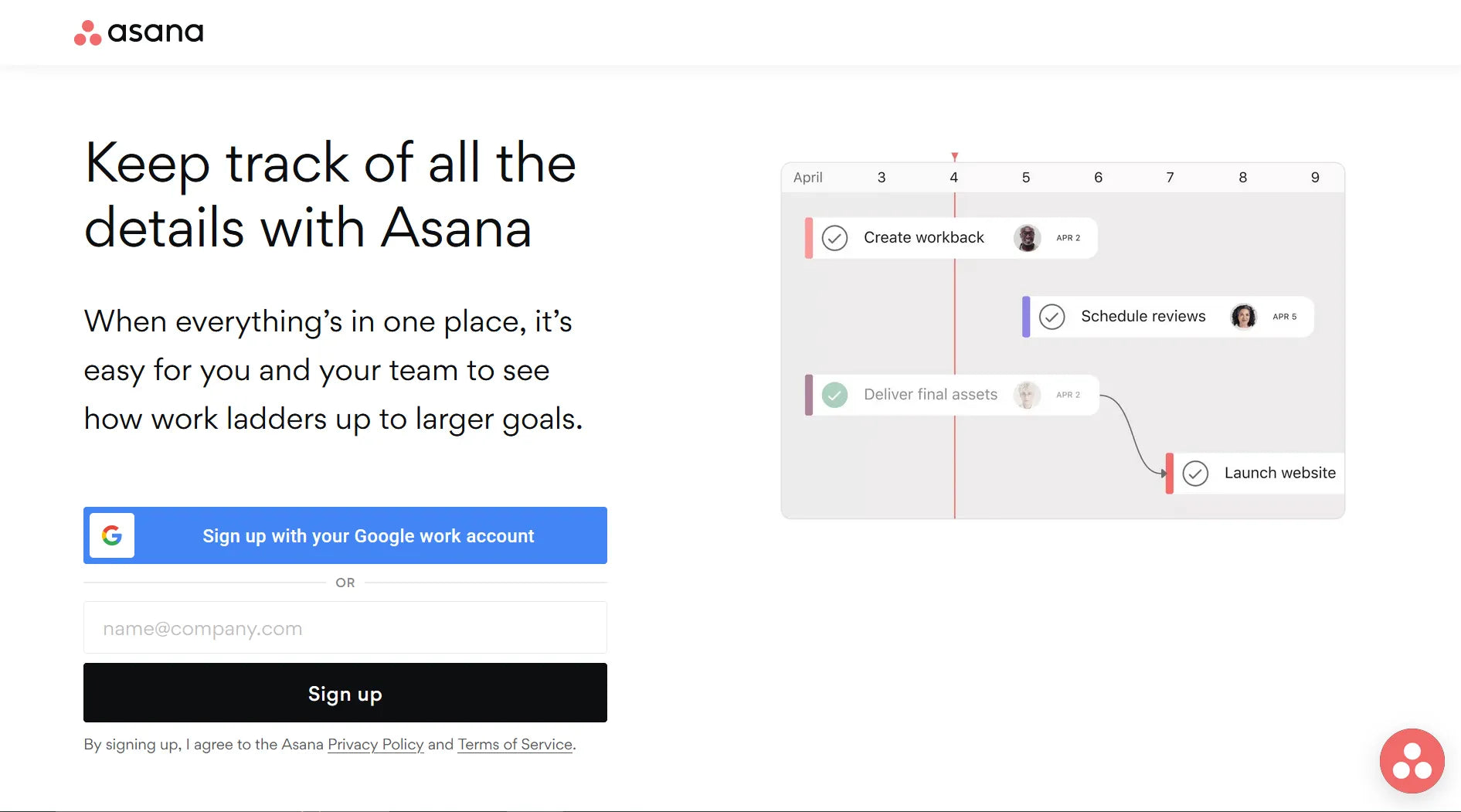 Screenshot of Asana’s B2B landing page.