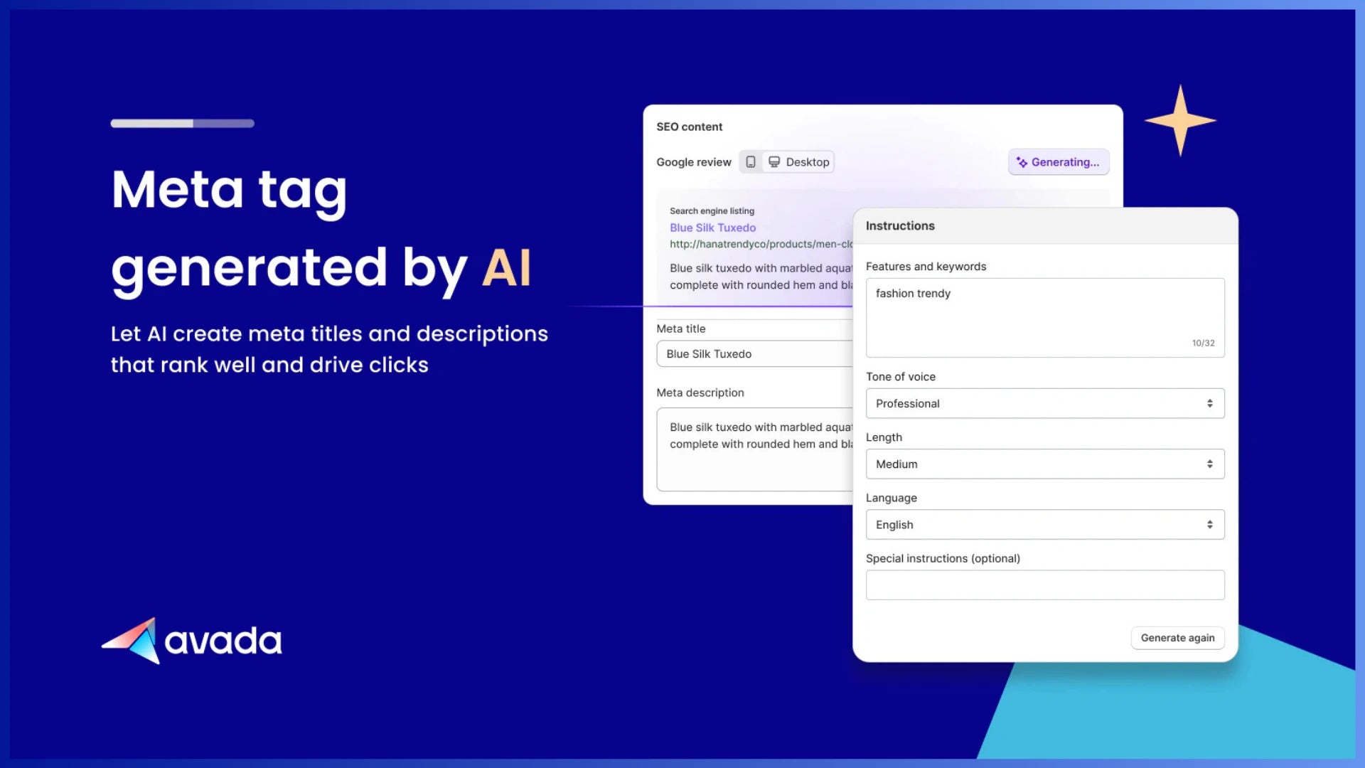 Demo of Avada’s feature for generating meta tags