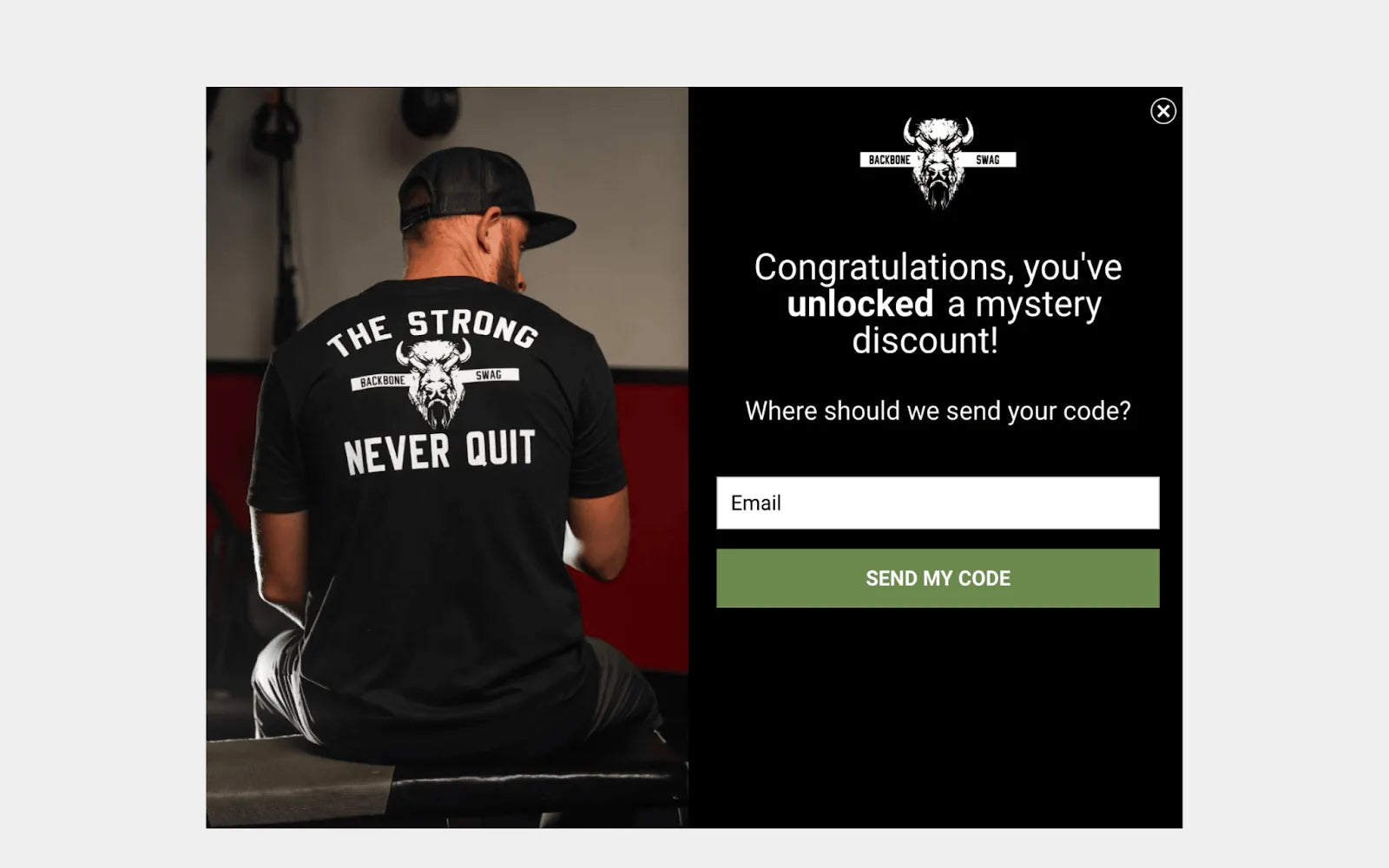 Screenshot of BackBone Swag’s popup