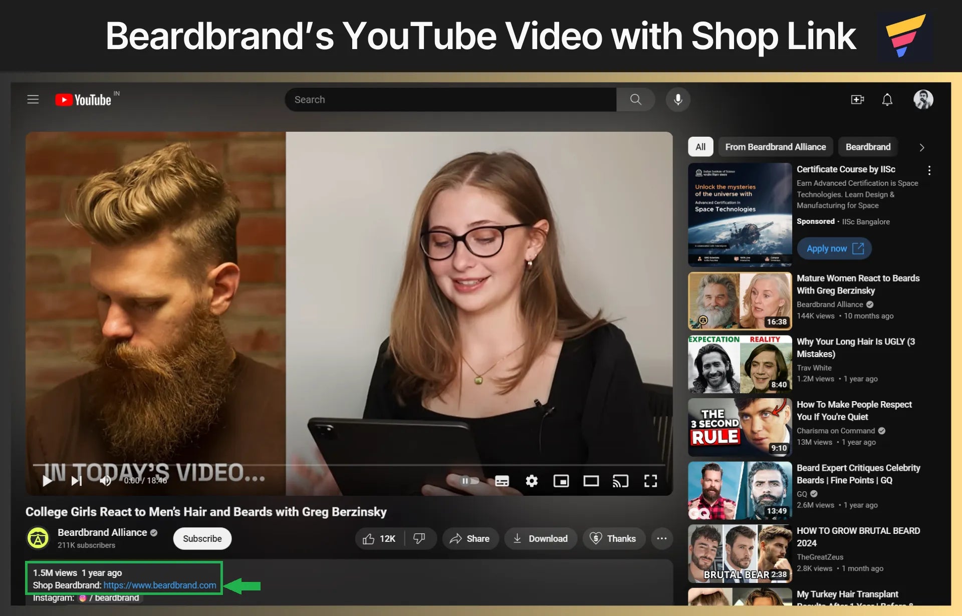 Beardbrand’s YouTube Video with Shop Link