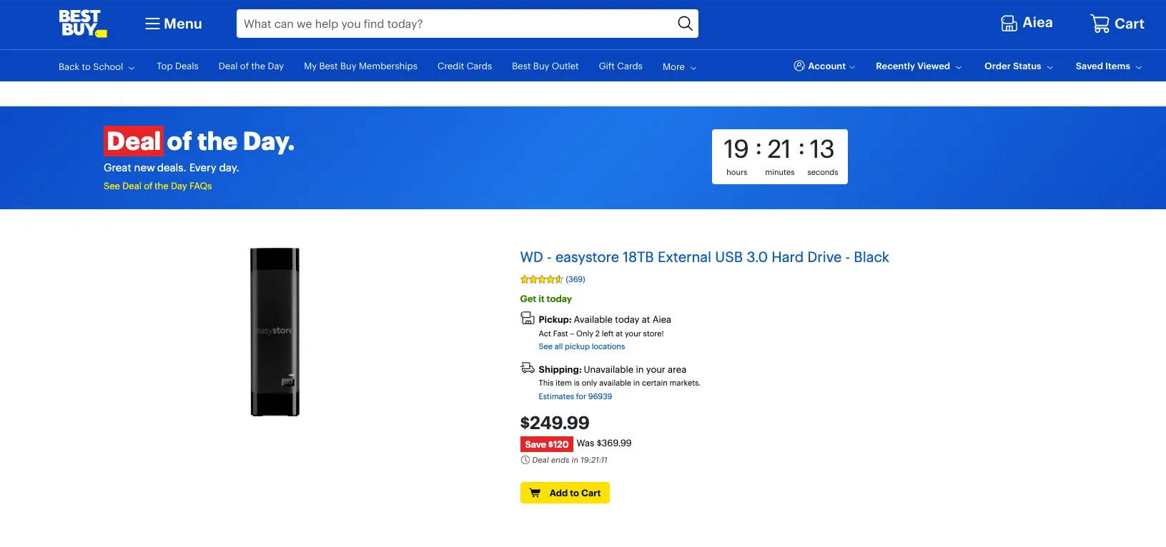 Screenshot of Best Buy’s “Deal of the Day” page