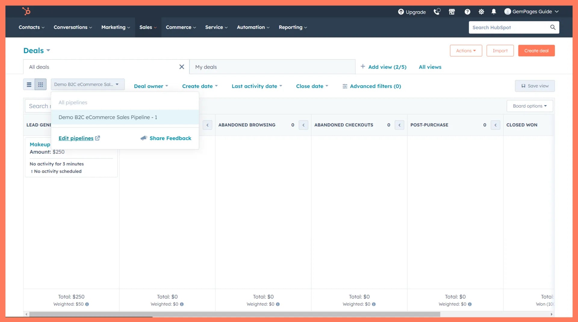 Edit setting for the sales pipeline