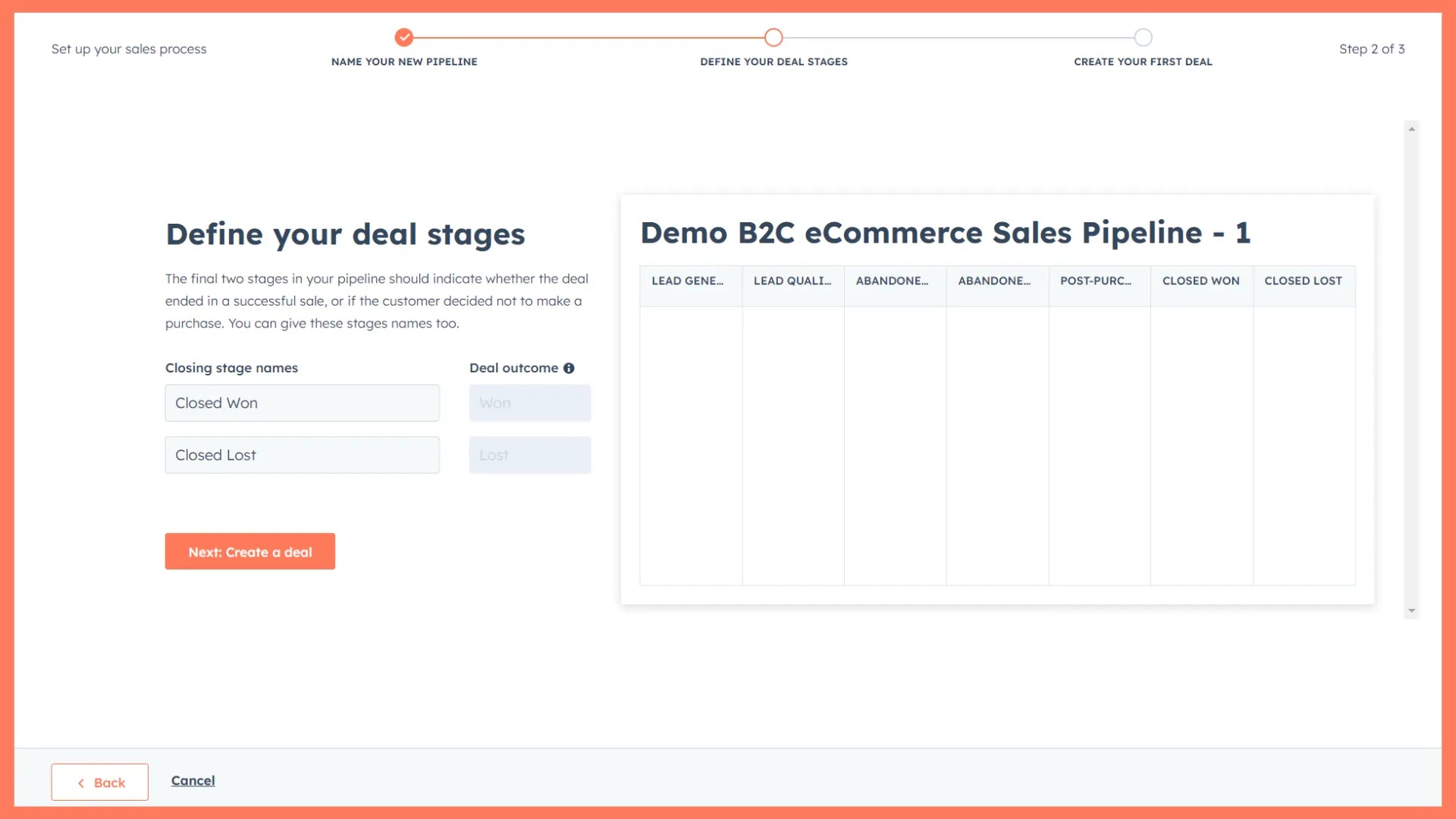 Deal configuration in the HubSpot CRM