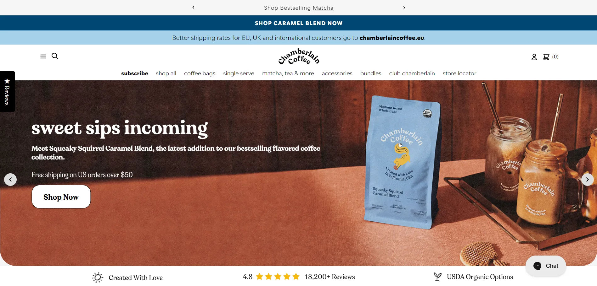 Screenshot of Chamberlain Coffee’s website.