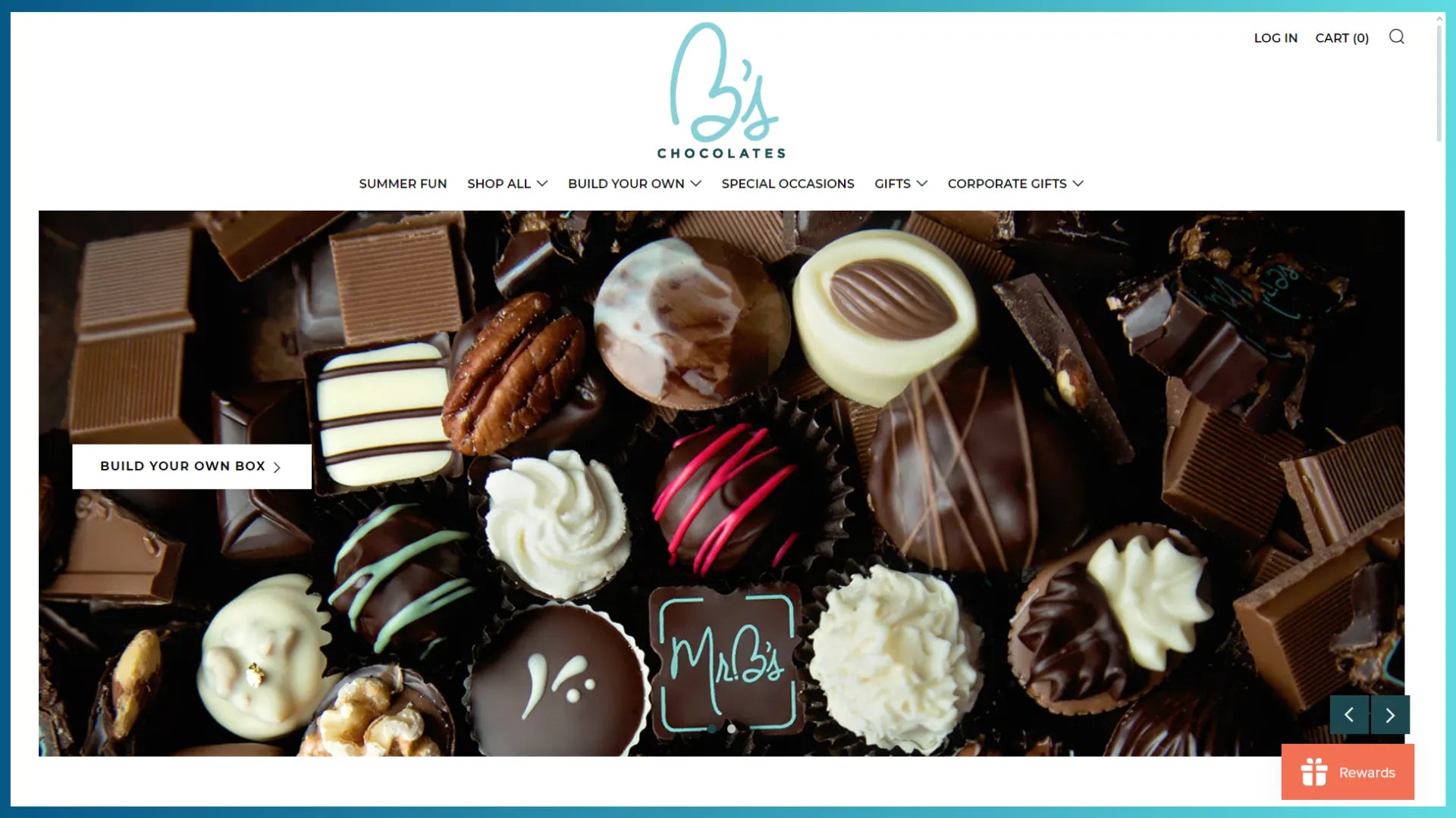 Homepage of B's Chocolates