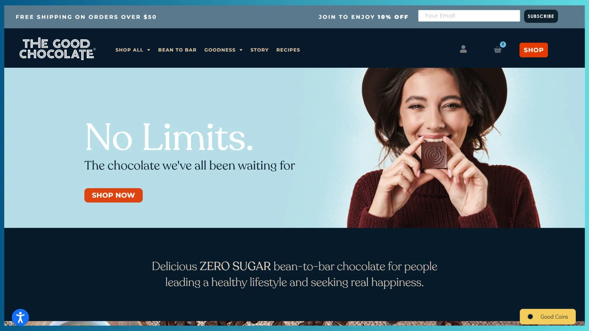 The Good Chocolate’s website homepage