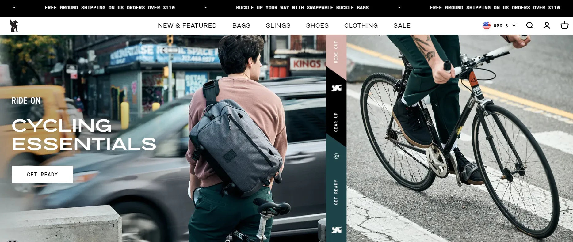 A screenshot of Chrome Industries homepage.