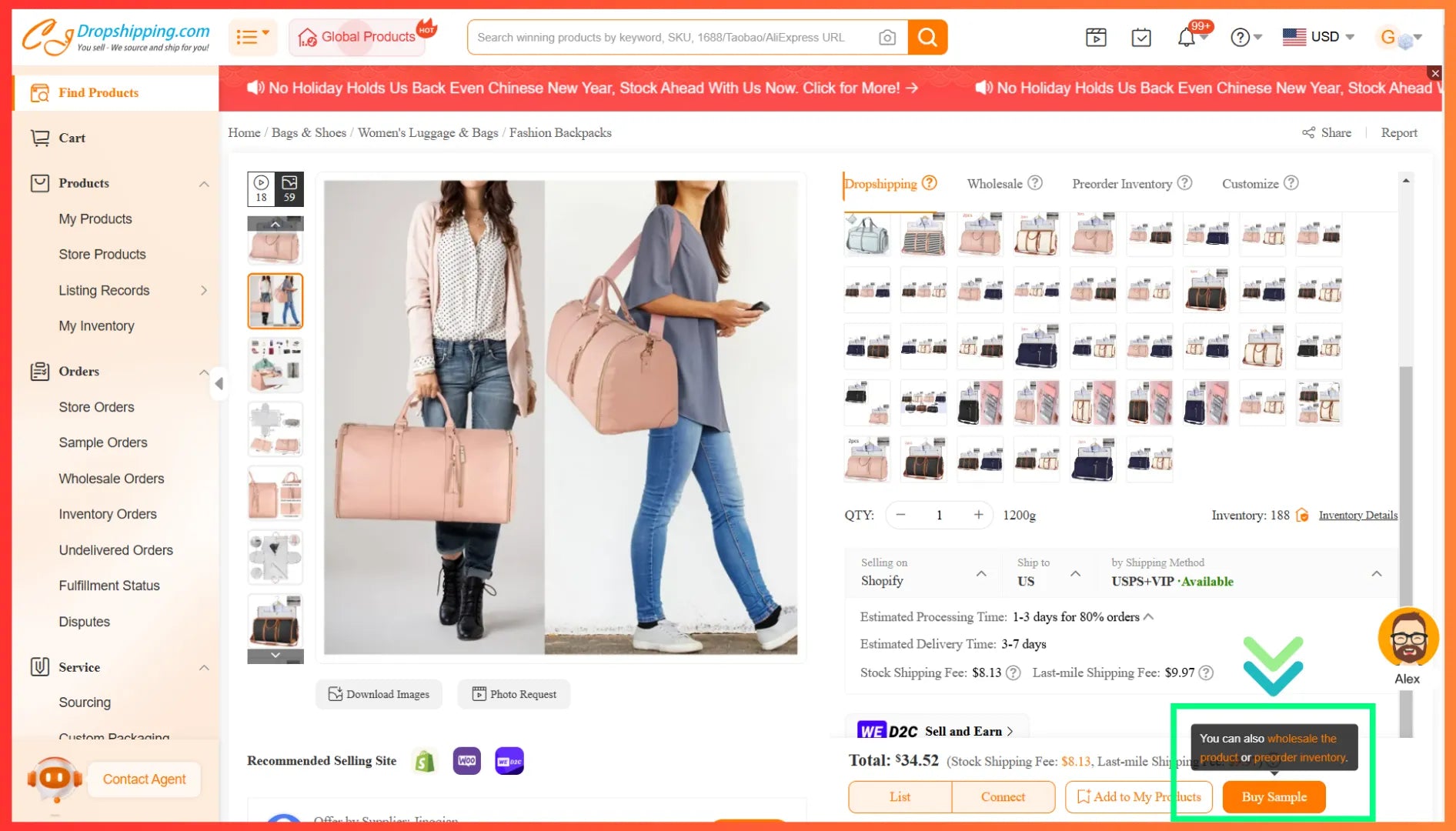 CJdropshipping product page with “Buy Sample” button