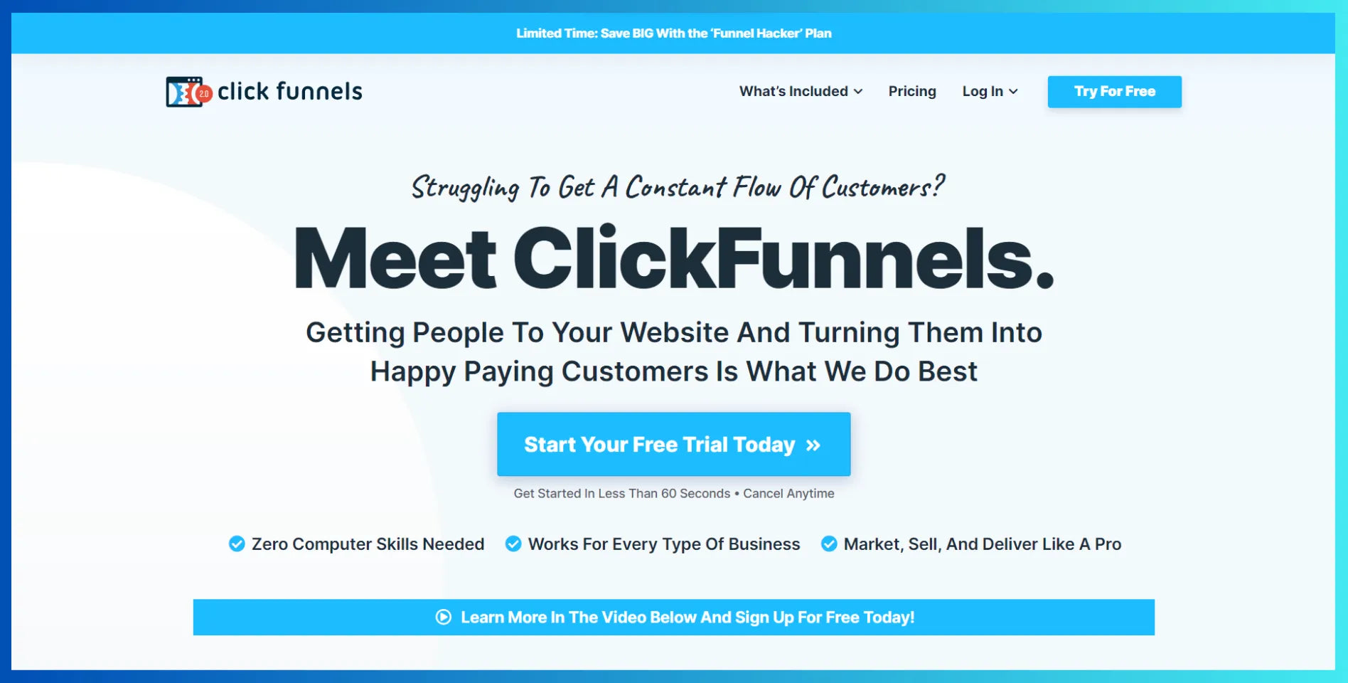 Homepage of Clickfunnels