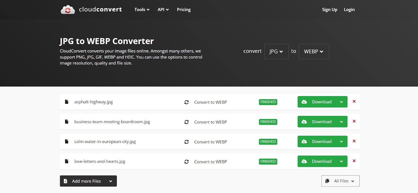 CloudConvert’s JPG to WebP Converter tool