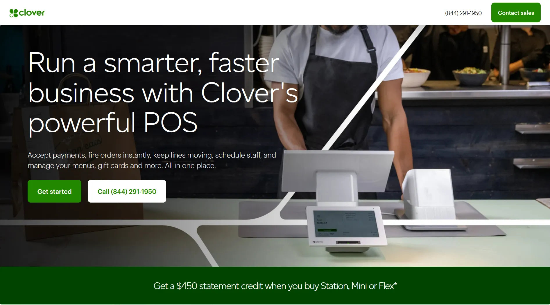 Screenshot of Clover’s B2B landing page.