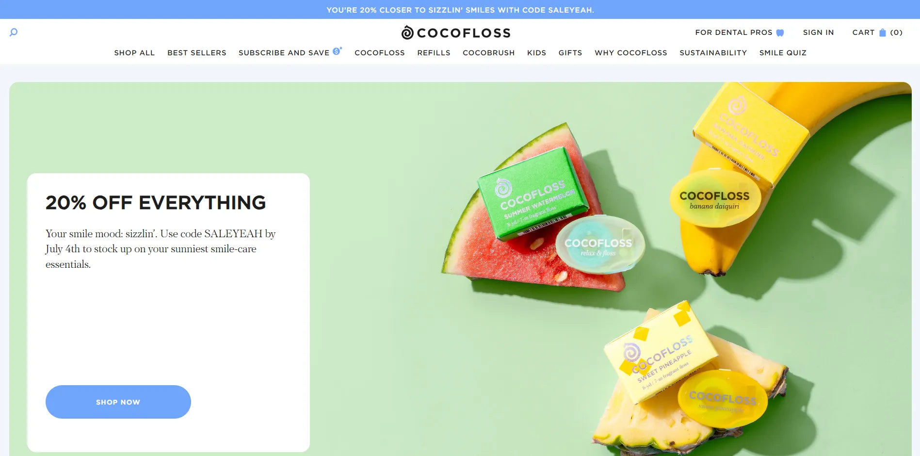 Screenshot of the Cocofloss’s homepage.