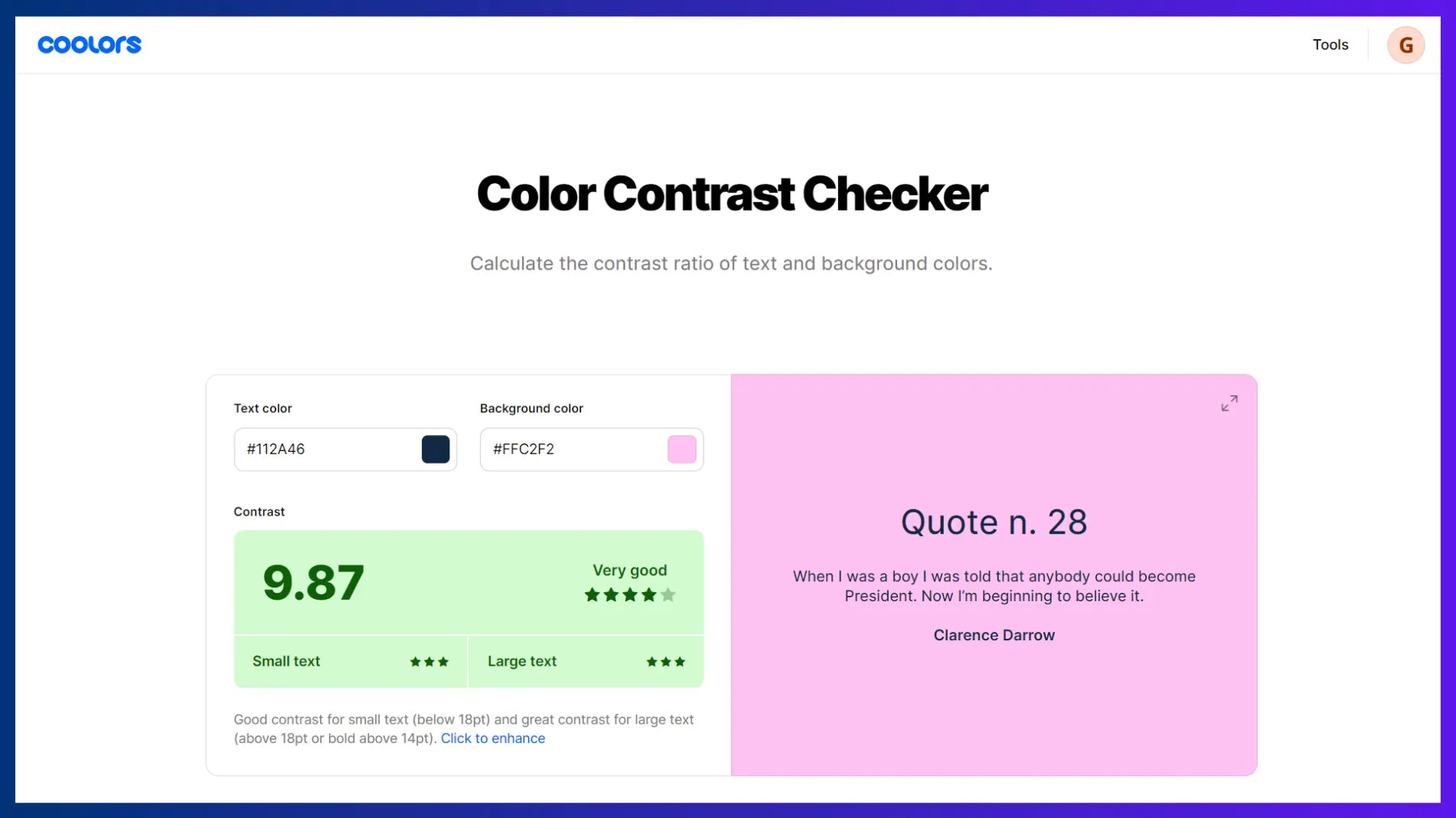 Coolors’ color contrast checker demo