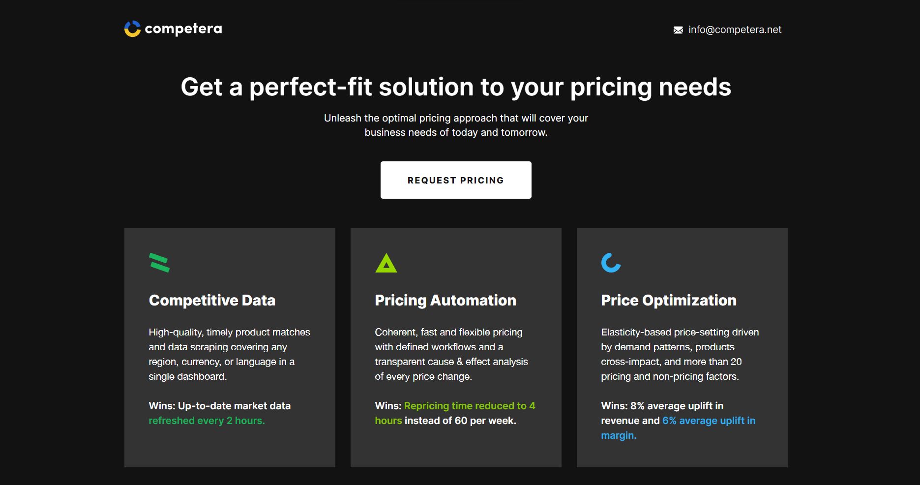 Pricing page of Comptera
