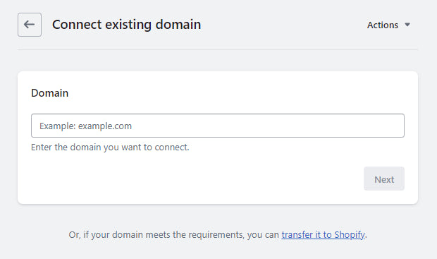 Connect existing domain to Shopify