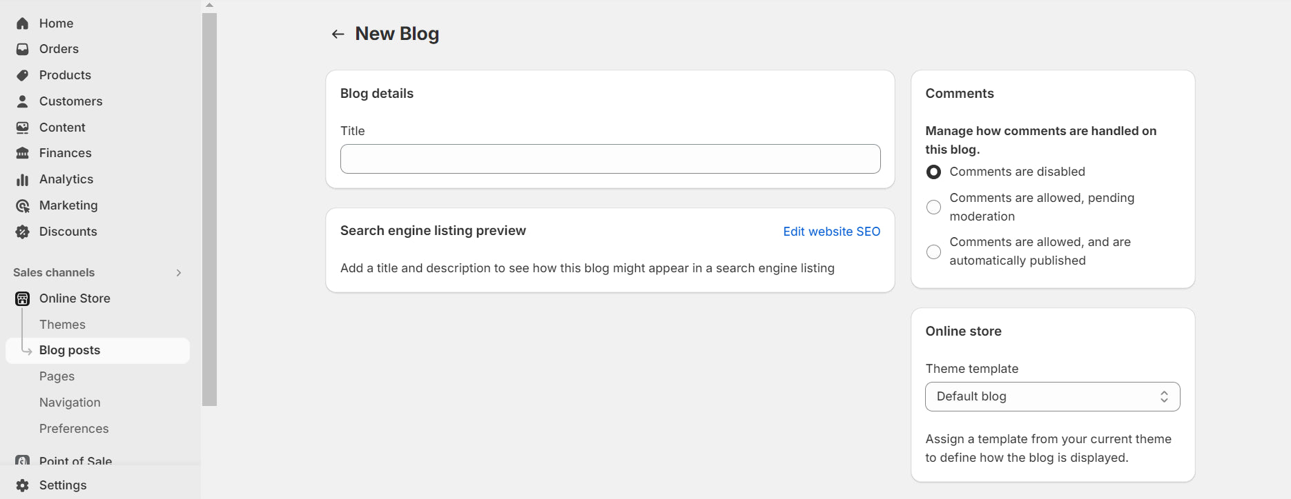 The section to create additional blog