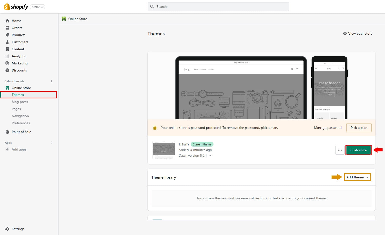 Shopify themes page