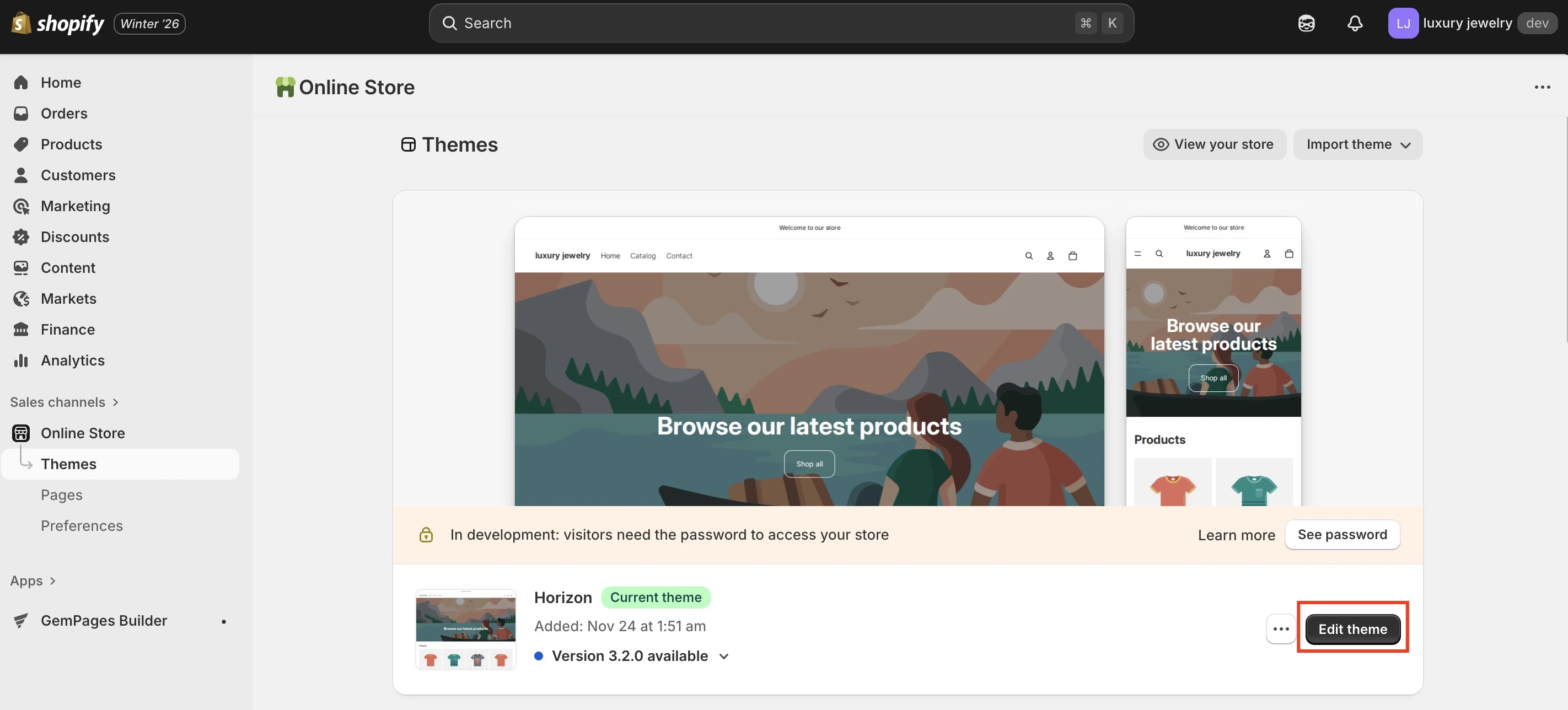 customize theme in the shopify admin