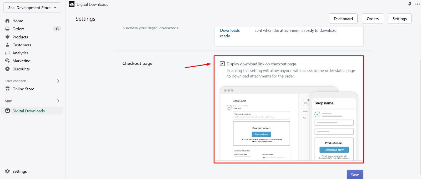 Sell eBooks on Shopify - Display download link on checkout page