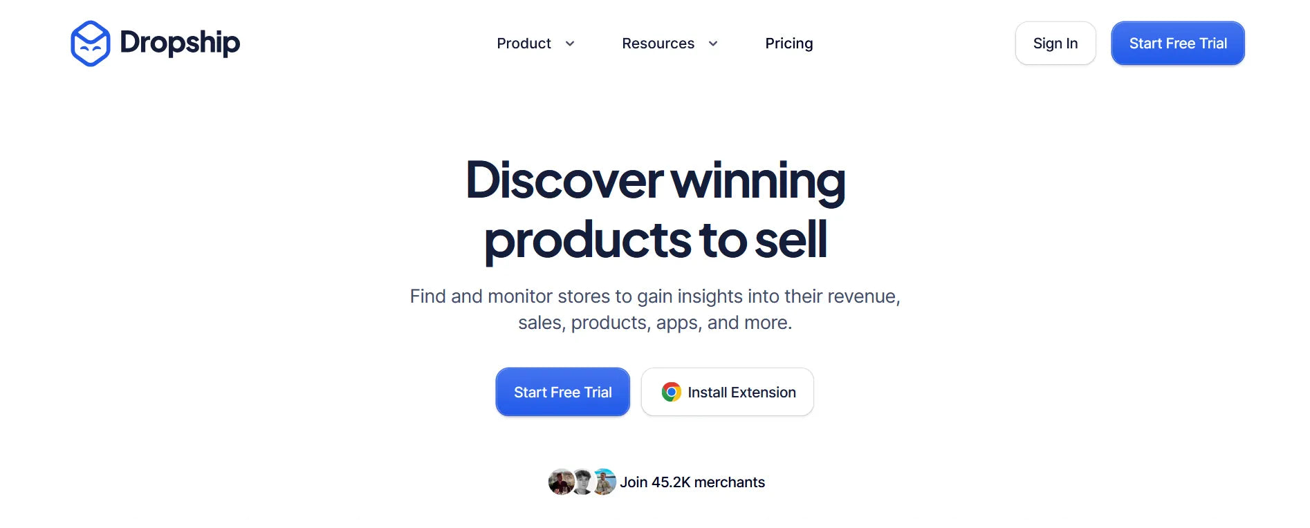 Captura de pantalla del sitio web de Dropship.io.