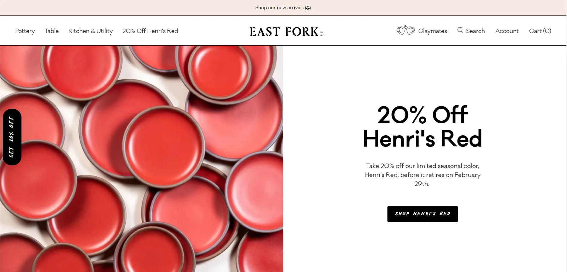 Screenshot of East Fork Pottery’s website.