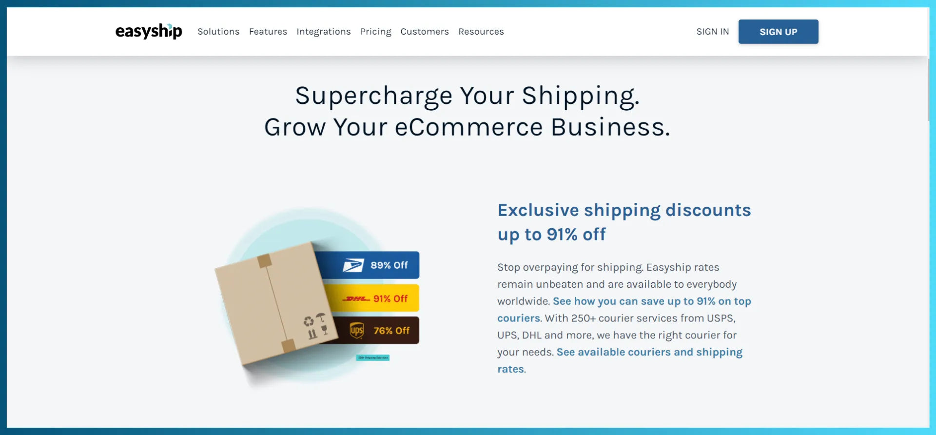 Website homepage of Easyship