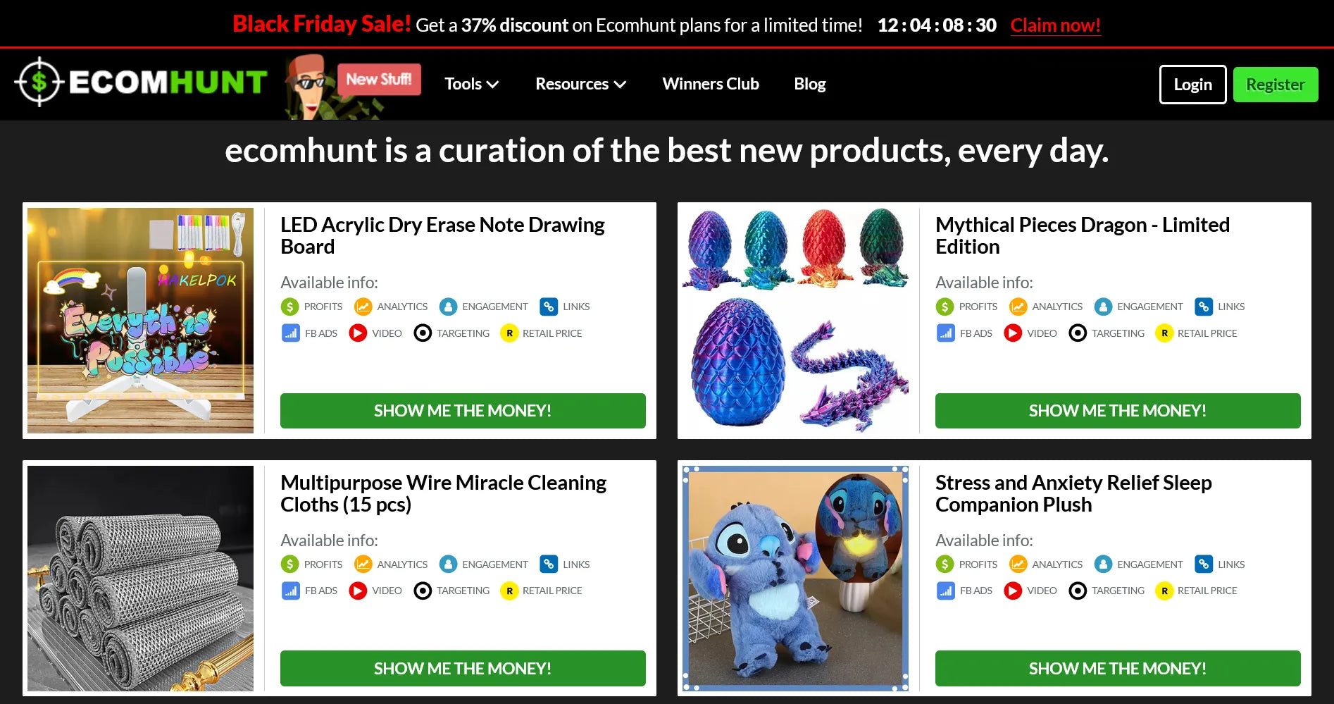 Screenshot of Ecomhunt’s website.