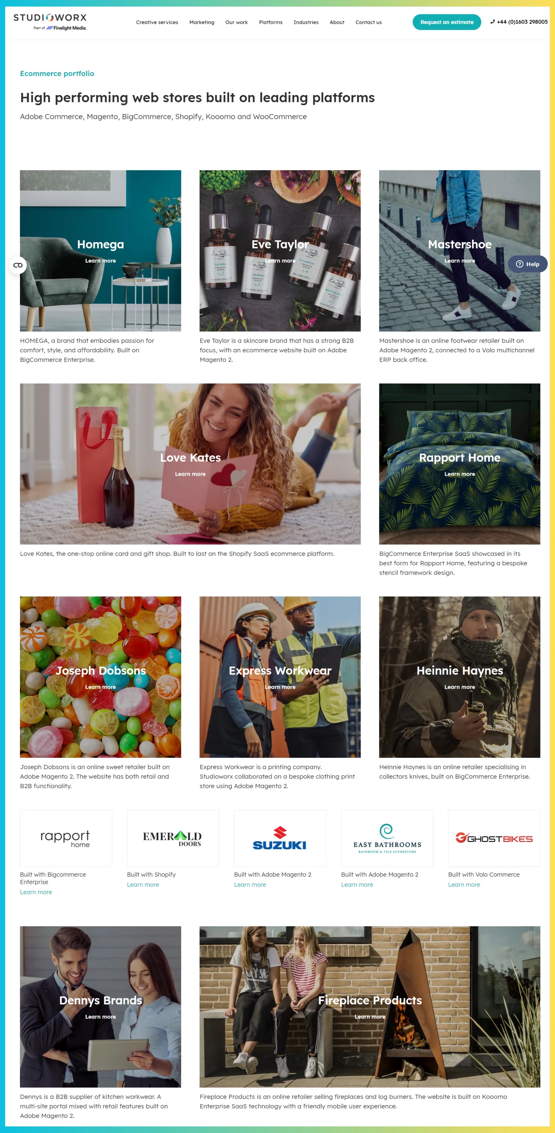 An eCommerce website portfolio of Studioworx