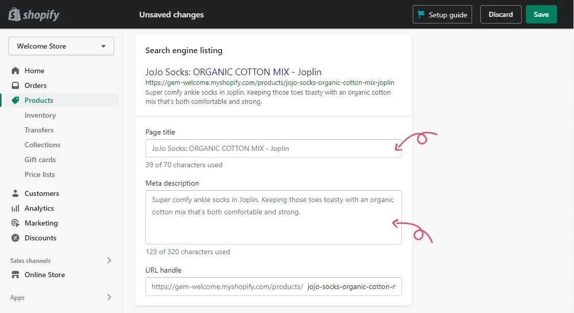 Adding product content on Shopify