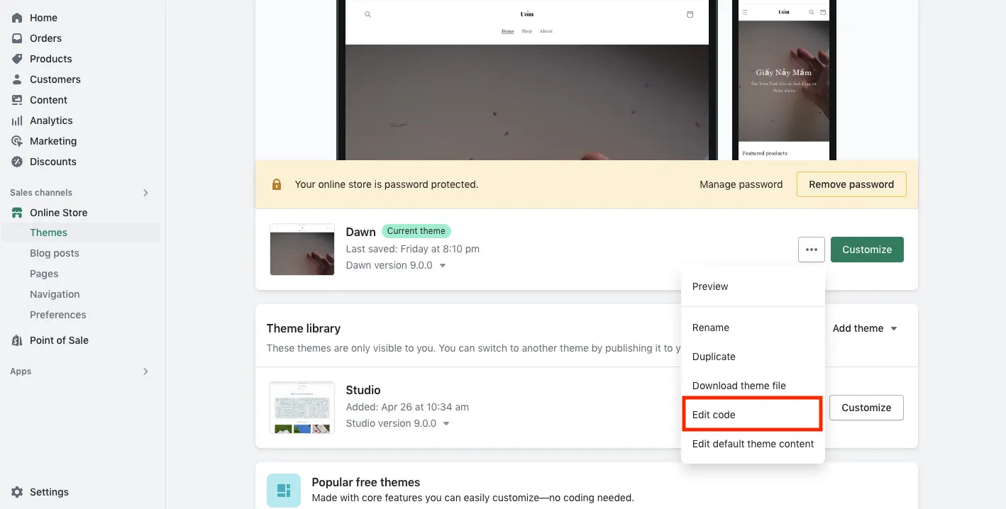 edit theme code