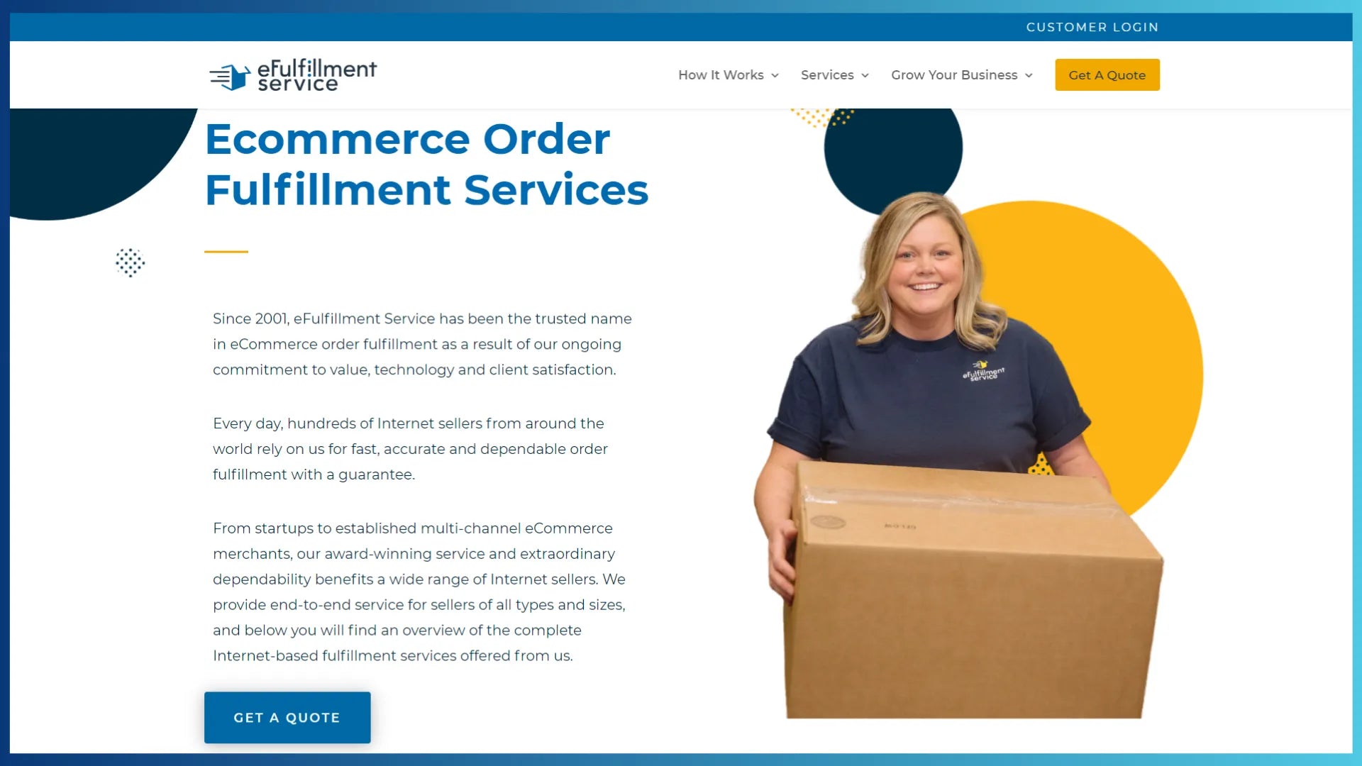 Website homepage of eFulfillment Service