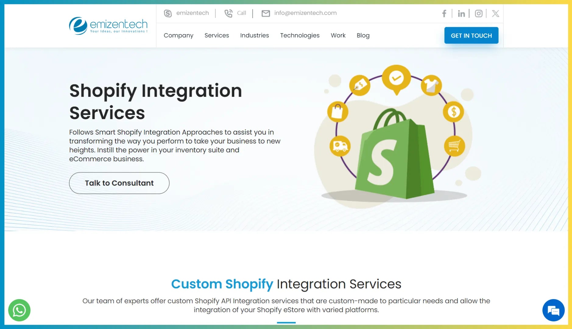 EmizenTech’s Shopify integration services page