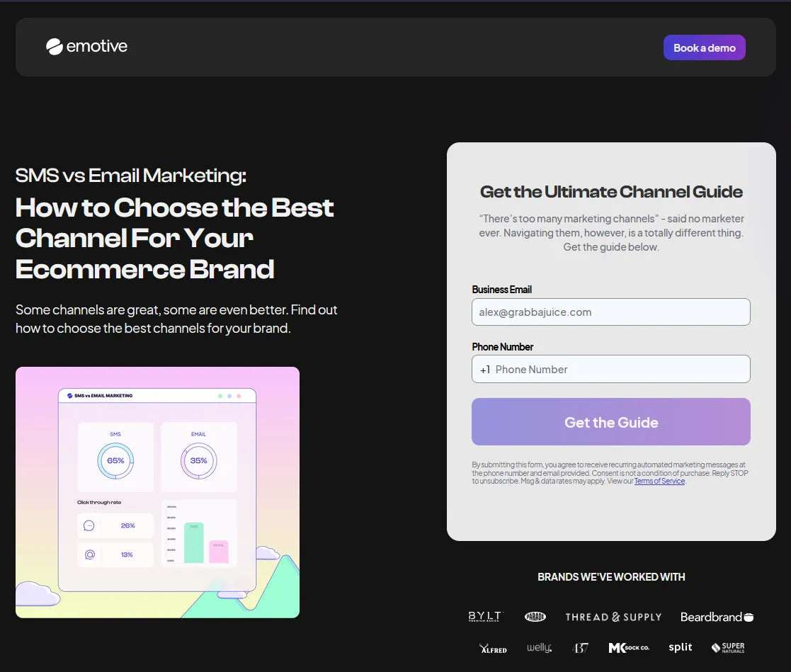 Screenshot of Emotive’s B2B landing page.