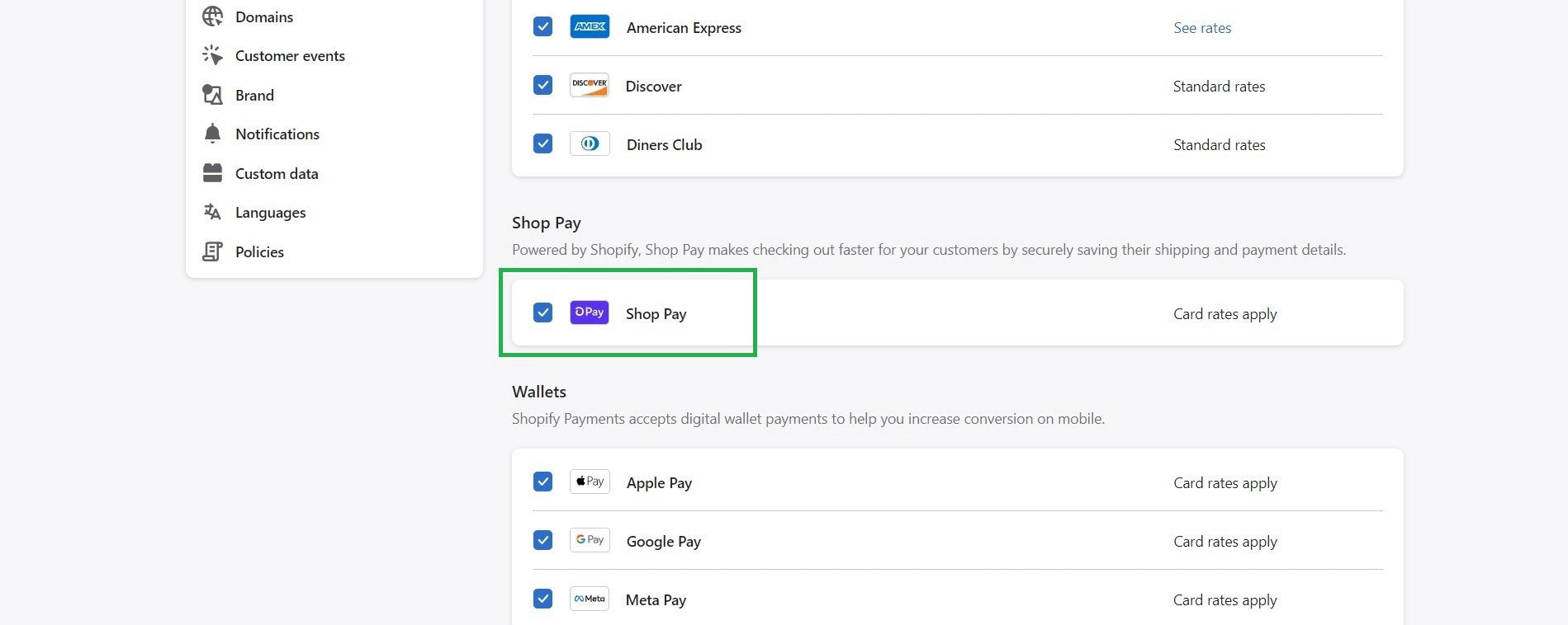Shopify Settings - Payments