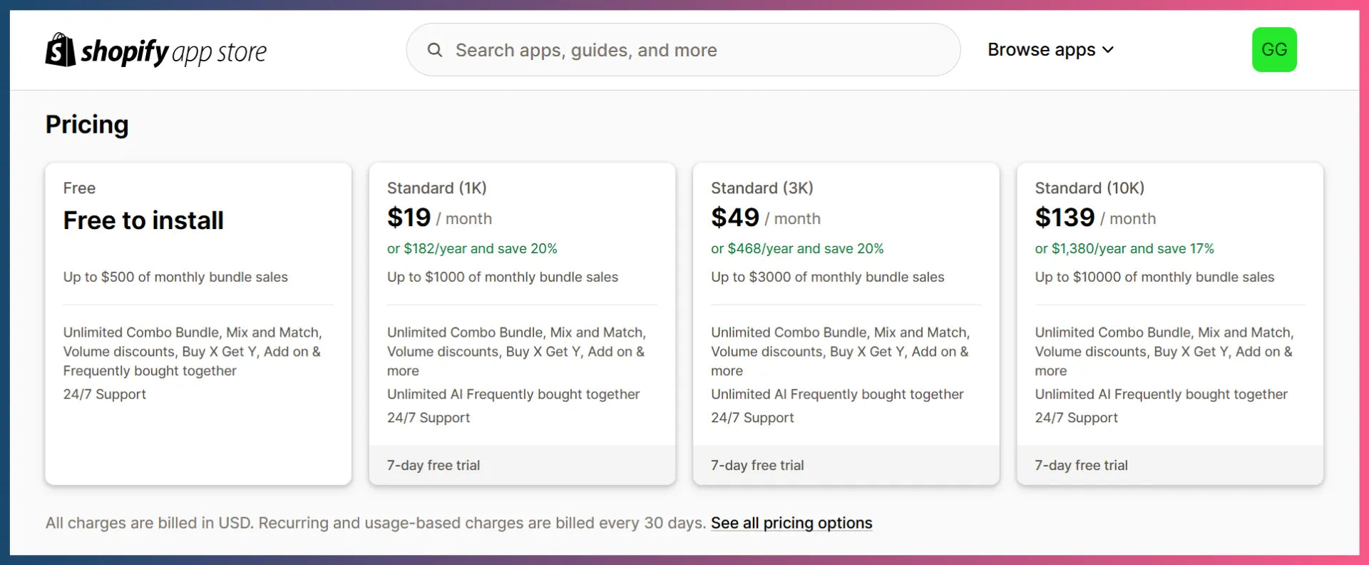 Fast Bundle: Product Bundles app pricing