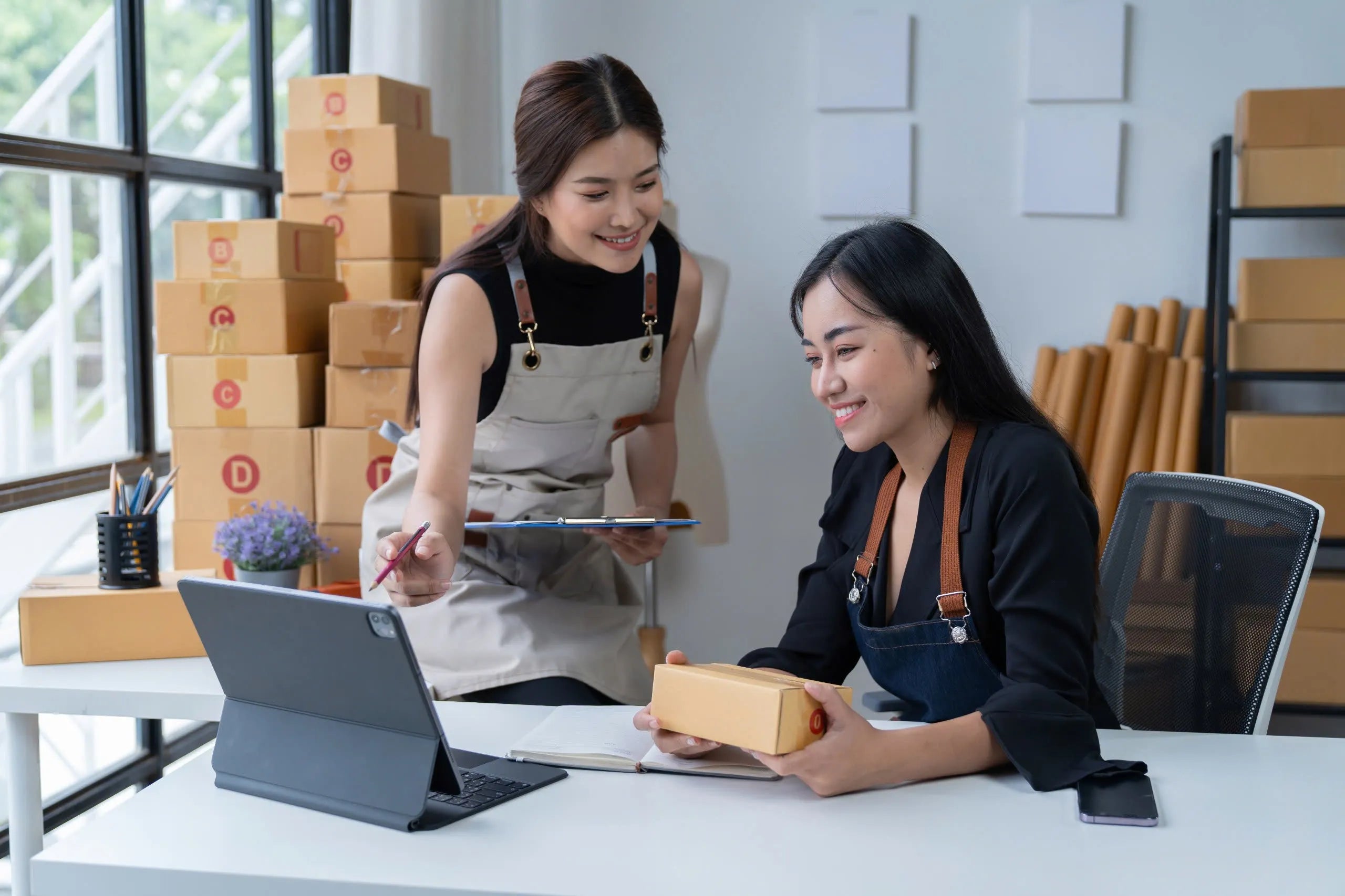 People working together in a business setting.