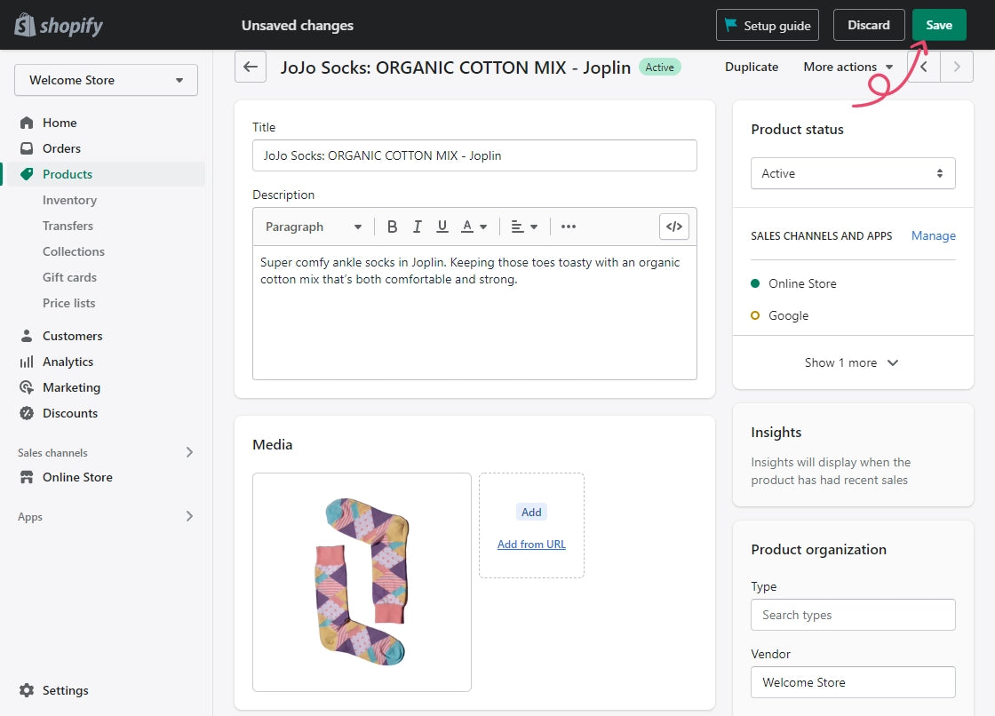 Termina de agregar tu producto a Shopify