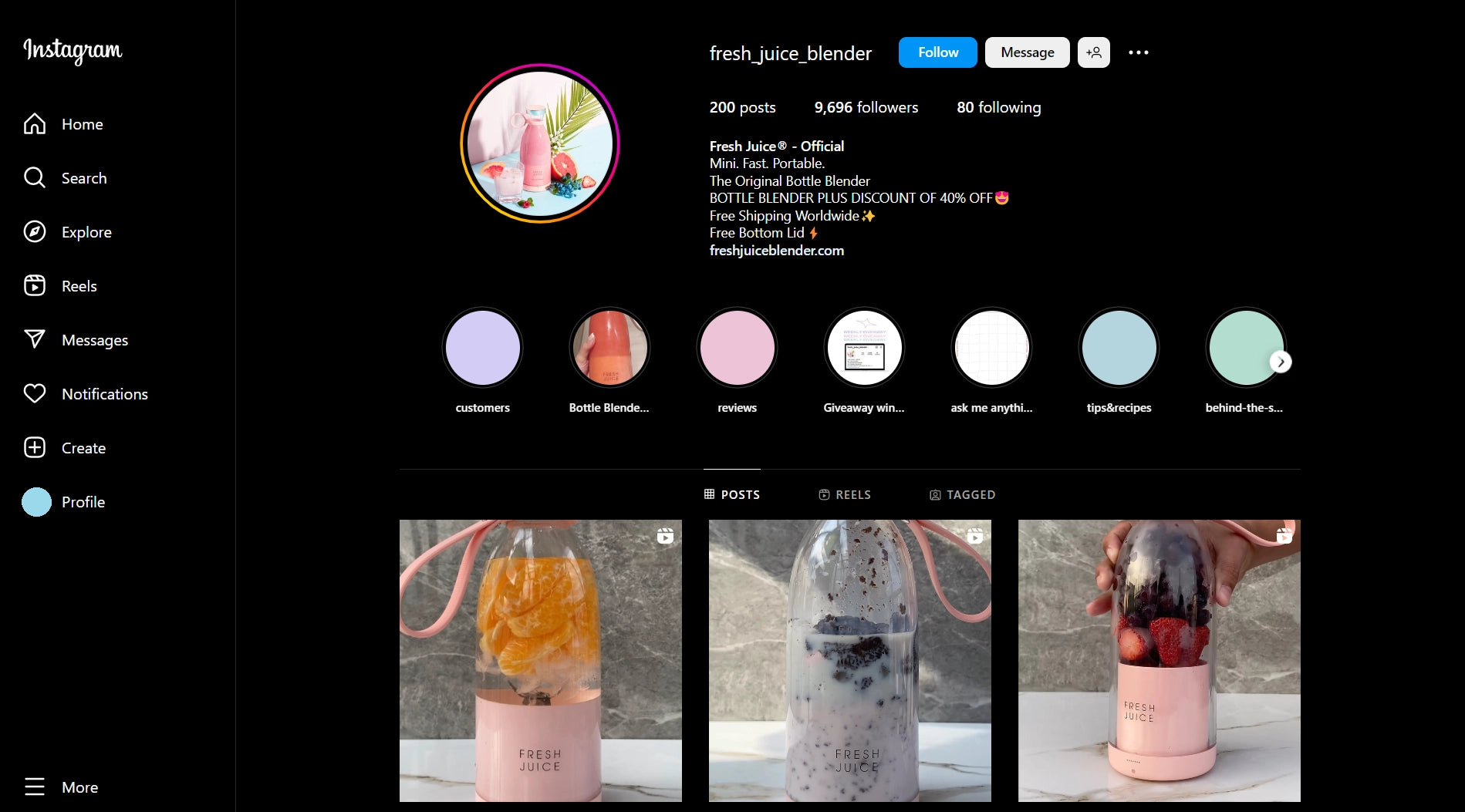 Fresh Juice Blender’s Instagram account
