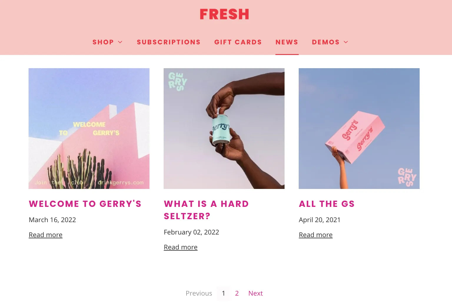 A screenshot of the blog page of Fresh a Shopify blog theme.