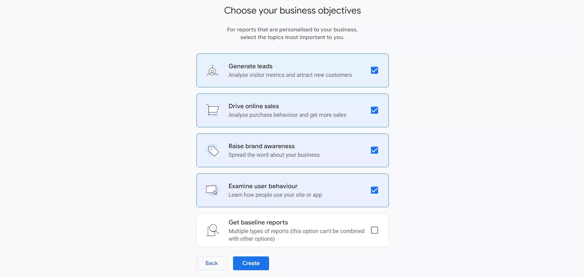 GA4 setup - business objectives