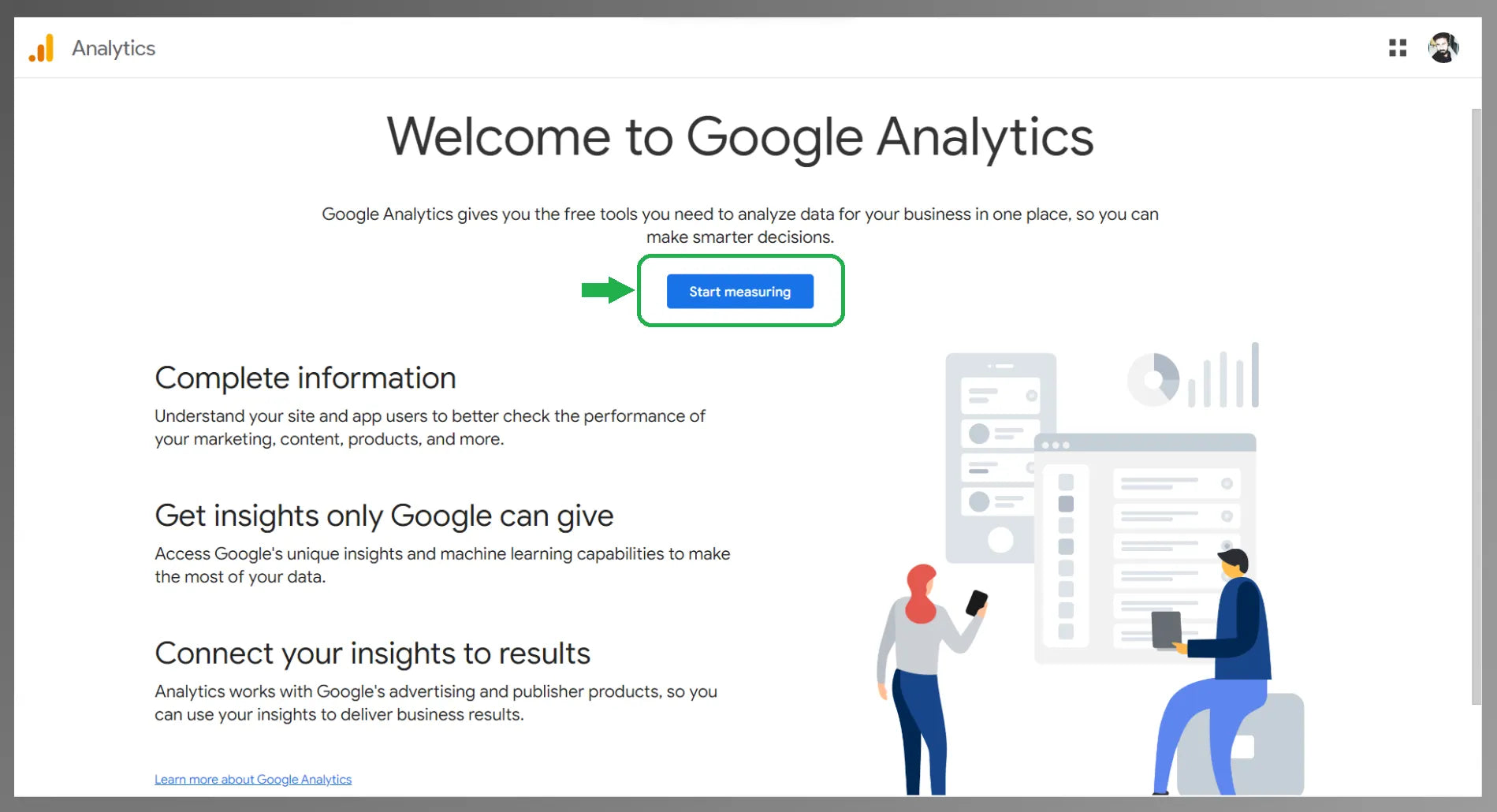 Google Analytics 4 sign-up page