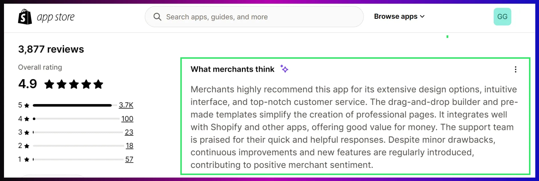 Summary of GemPages’ merchant reviews