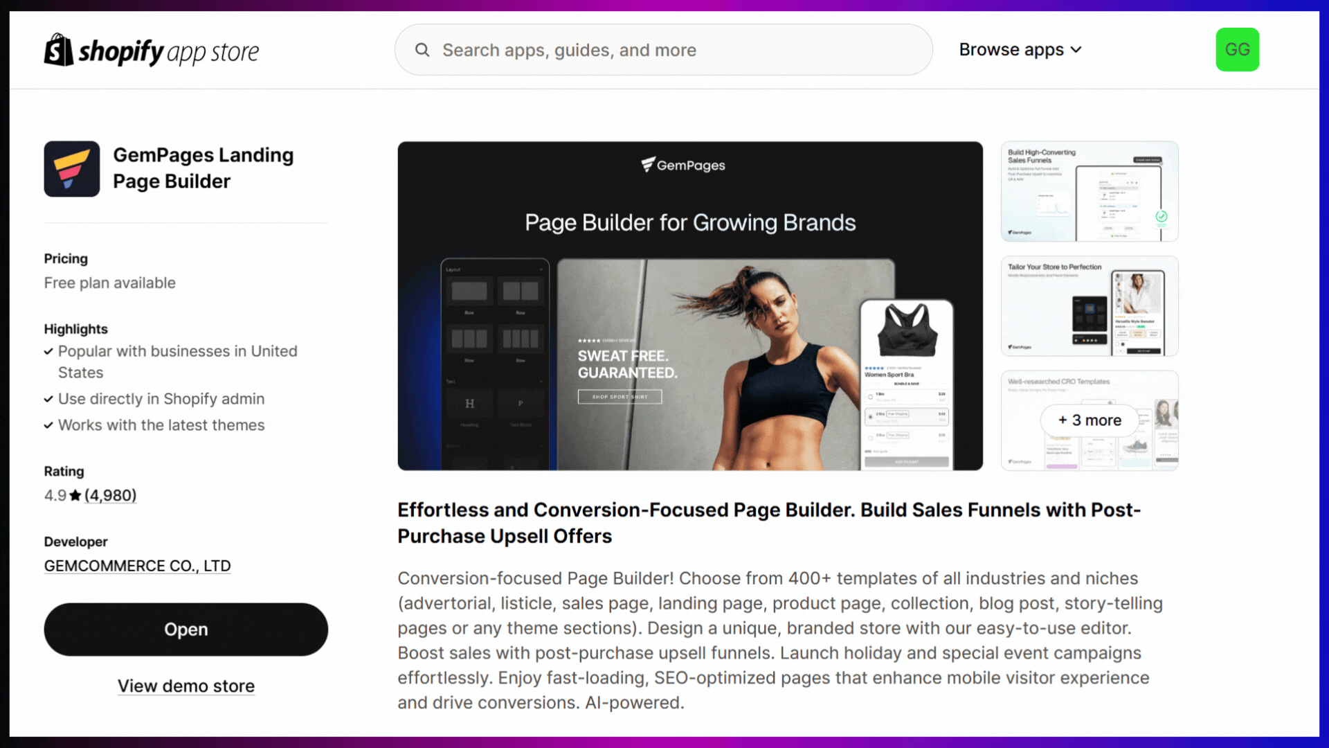 GemPages page builder app