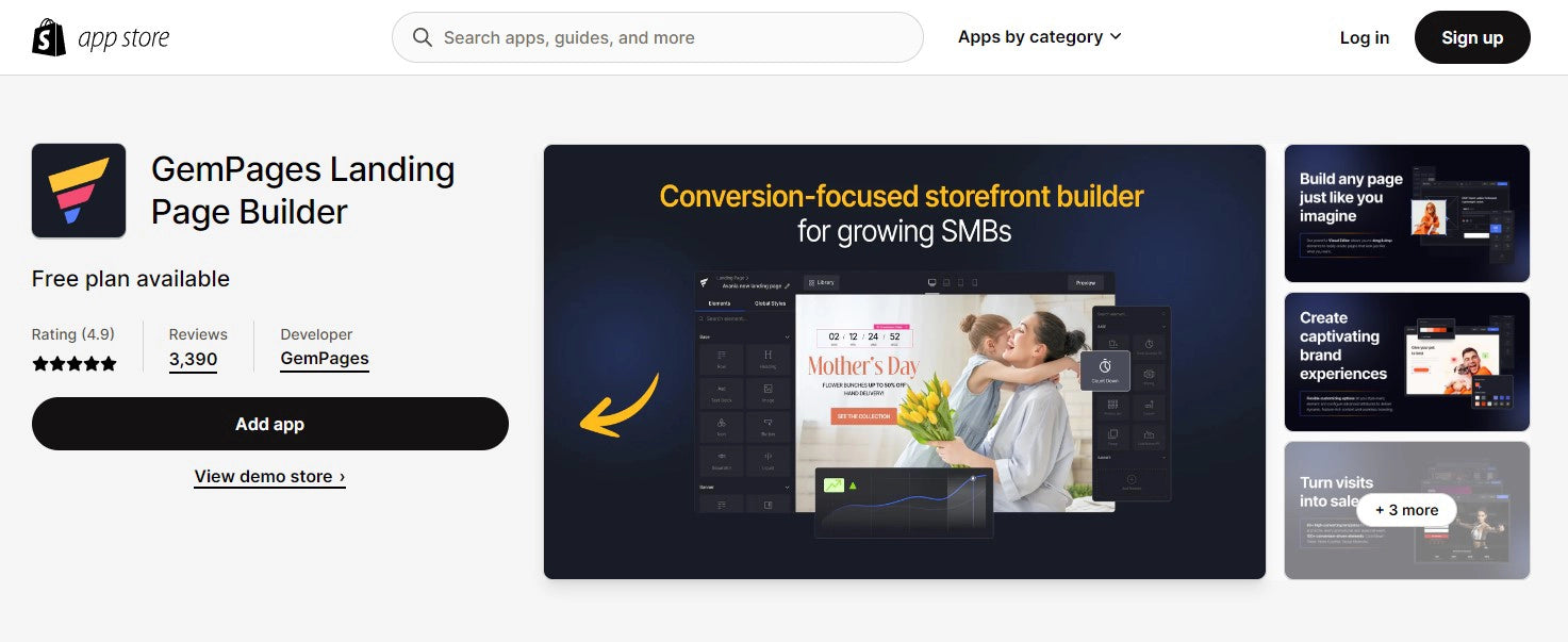 GemPages app on Shopify