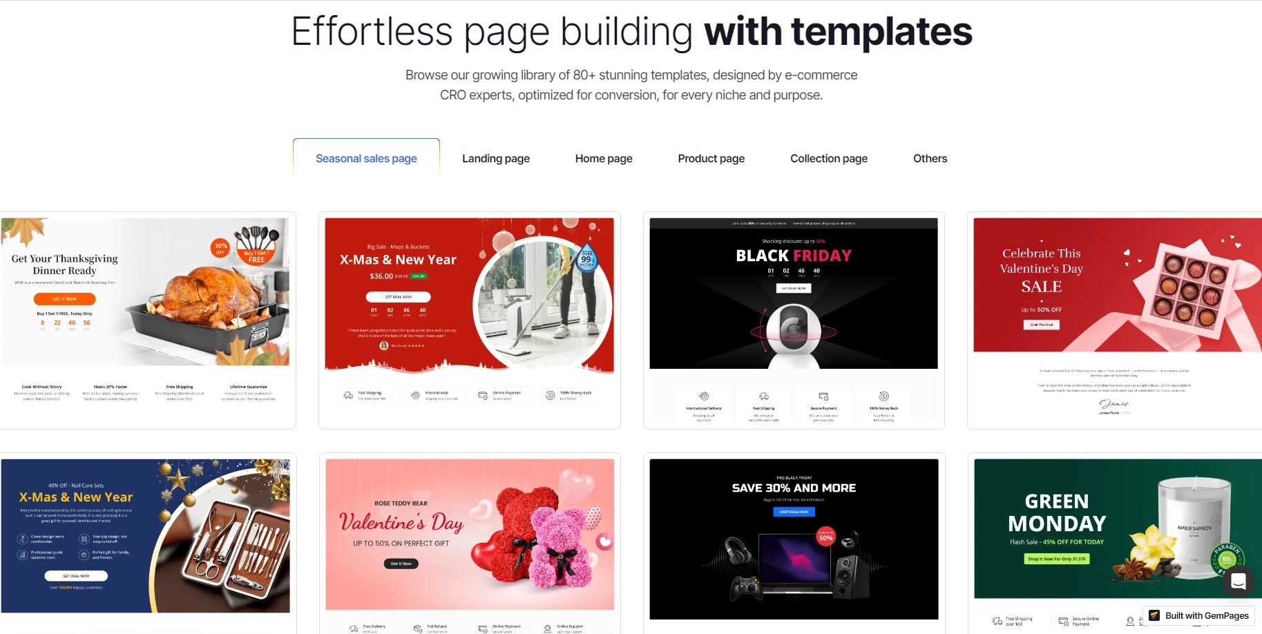 GemPages page builder’s templates