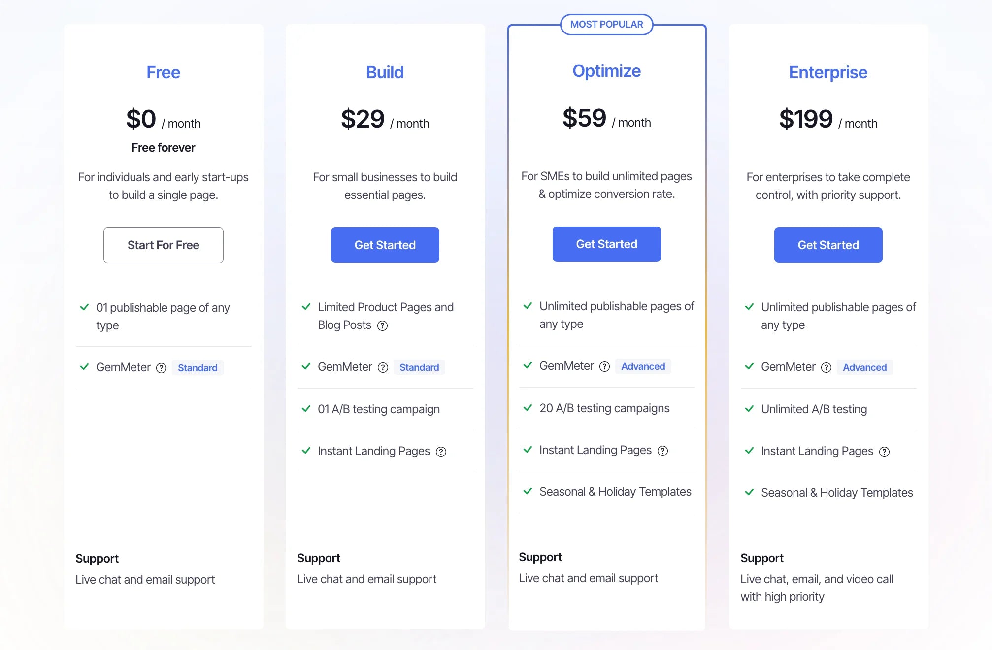 gempages pricing plans