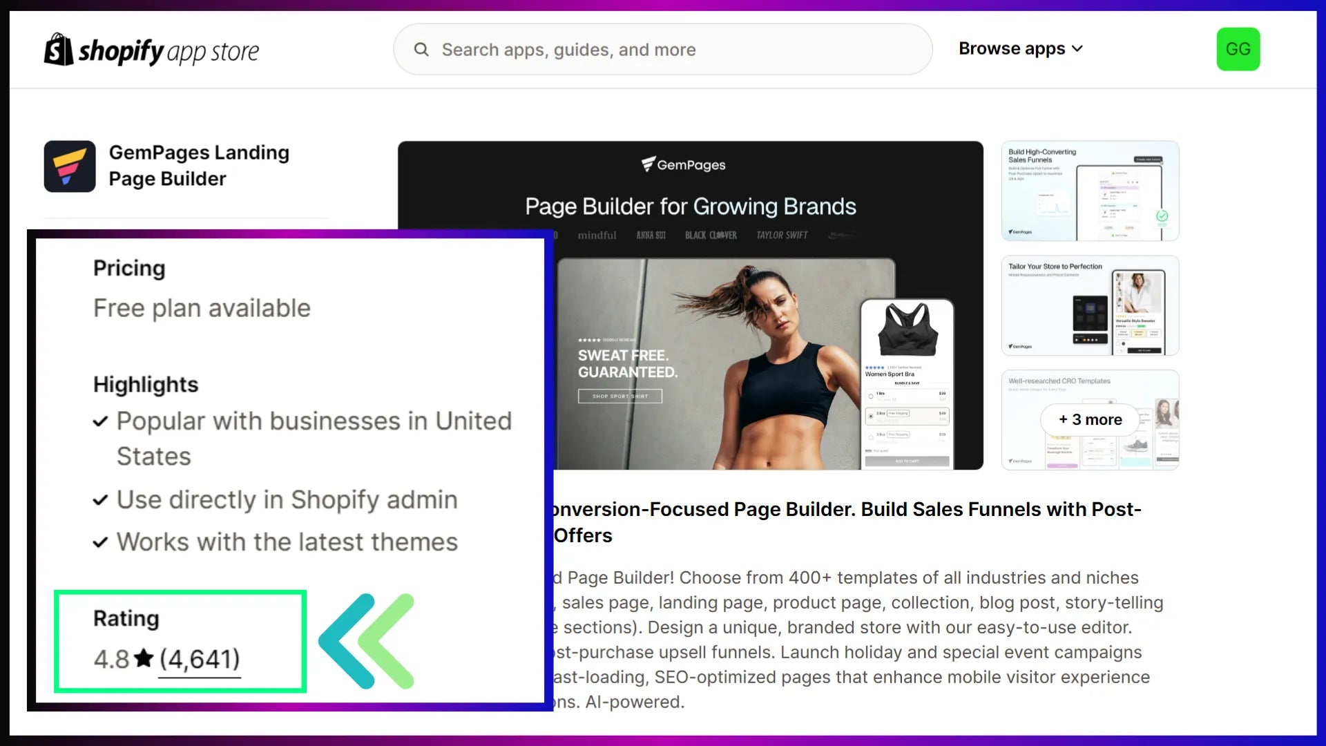 GemPages app in the Shopify App Store