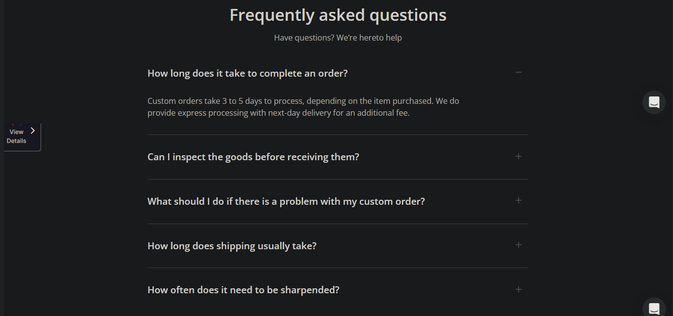 Screenshot of the FAQ on GemPages’ Contact Us template.