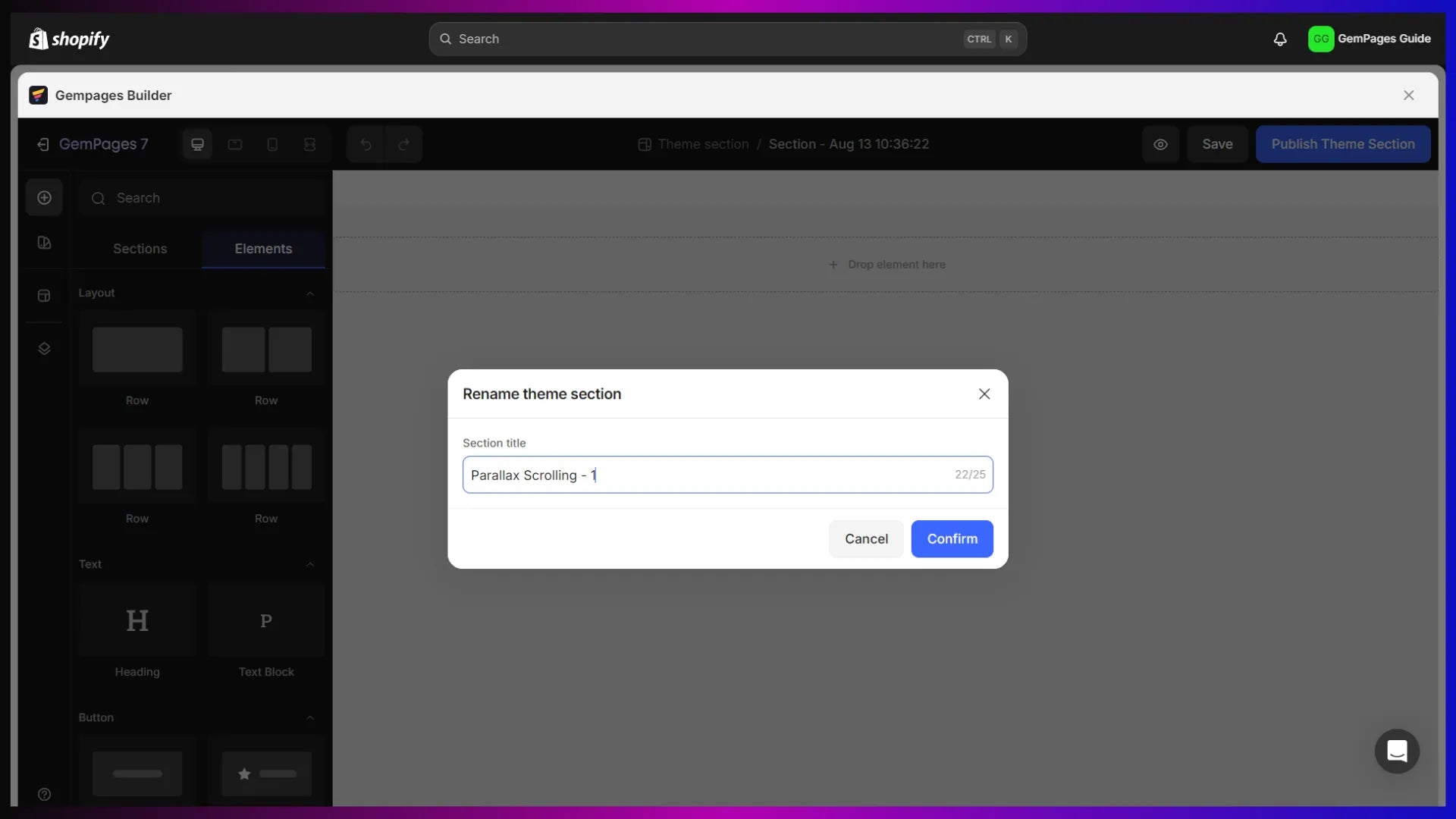 Theme section creator in GemPages