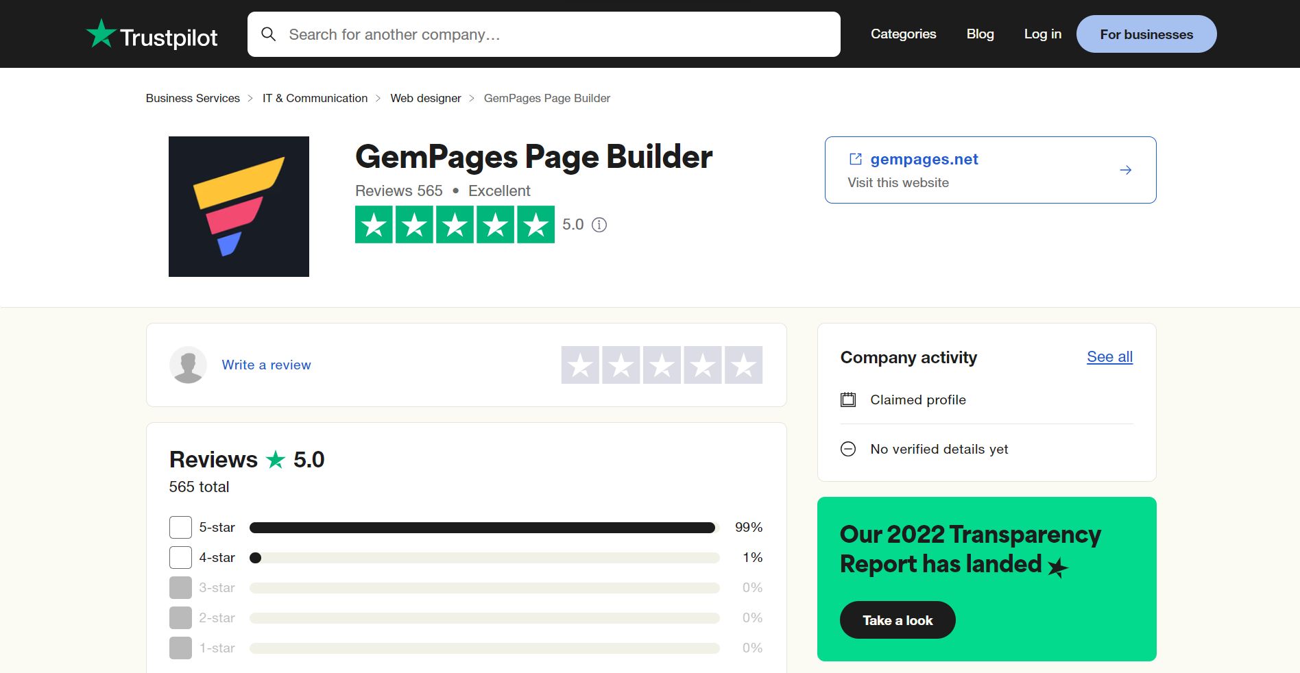 GemPages’ rating on Trustpilot
